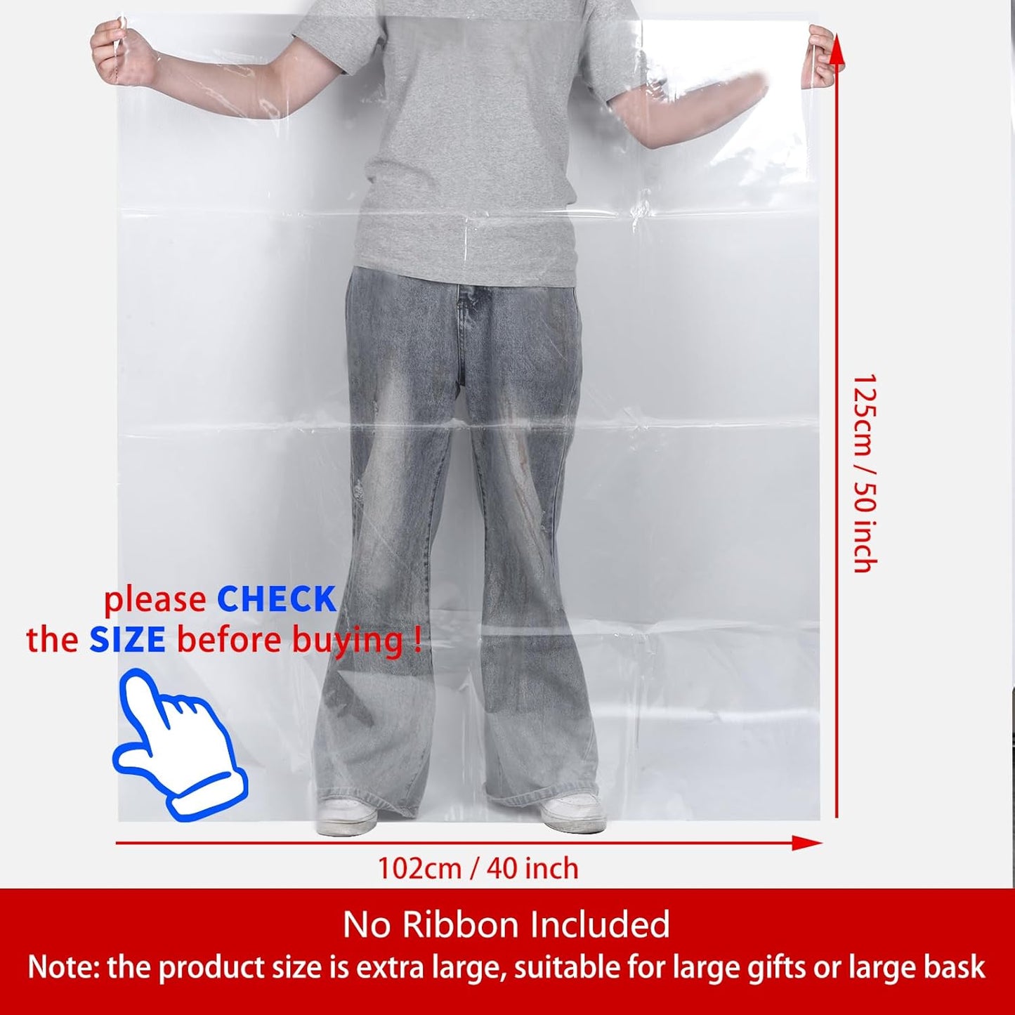 6PCS Extra Large Cellophane Gift Bags 40x50 Inch Christmas Clear Cellophane Wrap Storage Bags for Gift Baskets Baby Bridal Shower Wedding Party Favor Birthday Candy 2.5 Mil Thick
