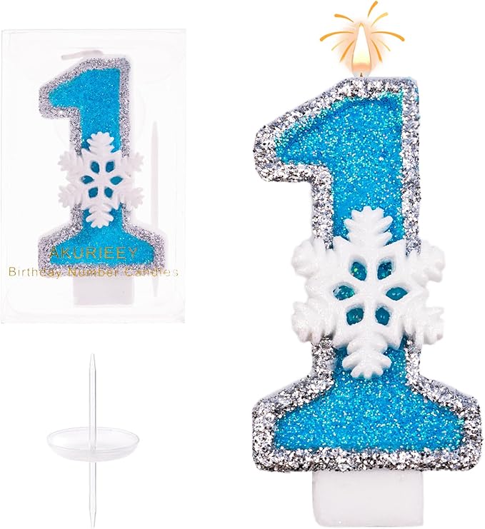 1st Blue Snowflake Birthday Candles Frozen Themed Number 1 Candles for Cake Topper Cupcake Decorations Party Decor Anniversary Celebrations Supplies
