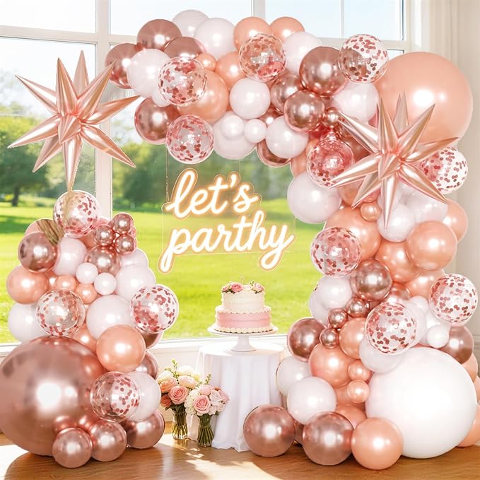 KARLURE Rose Gold Balloons Arch Kit with Metallic Rose Gold Confetti Balloons for Mothers Day Baby Shower Engagement Bridal Shower Wedding Birthday Party 2026 Graduation Anniversary Decorations