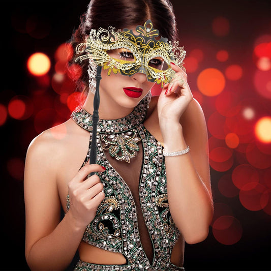Coddsmz Masquerade Mask with Stick Venetian Mask Mardi Gras Decorations for Womens Halloween Costume Mask