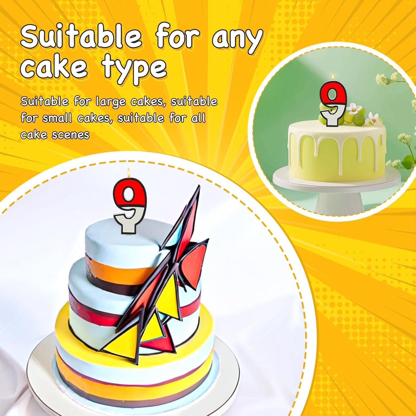 Number 9 Candle Cartoon Red and White Birthday Cake Candle Numeral Birthday for Cartoon Animated Birthday Decoration Party Supplies (Number 9)