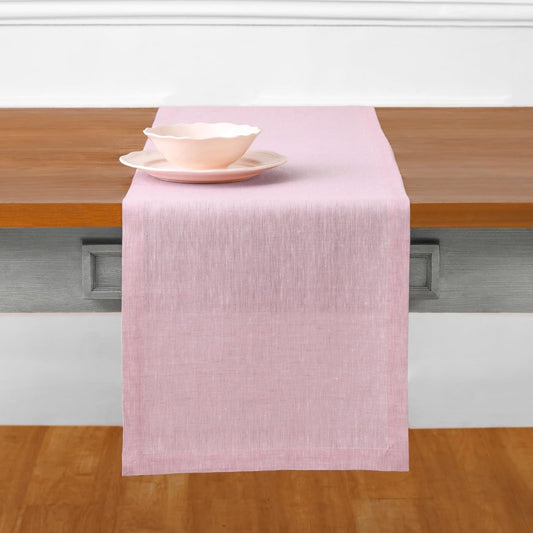Solino Home Linen Small Table Runner 60 Inches - Athena, 100% Pure Linen Bubblegum Pink Table Runner 14 x 60 Inch Ideal for Dresser and Coffee Tables - Halloween