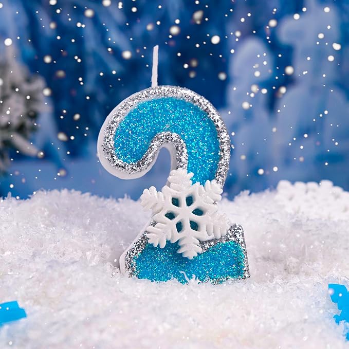 2nd Blue Snowflake Birthday Candles Frozen Themed Number 2 Candles for Cake Topper Cupcake Decorations Party Decor Anniversary Celebrations Supplies