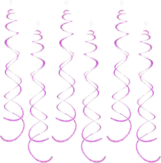 30 Pieces Pink Hanging Swirl Decorations Plastic Streamers Foil Swirls Ceiling Decorations Metallic Holiday Photo Backdrop for Girls Princess Baby Shower Babbie Mermaid Themed Birthday Party Supplies