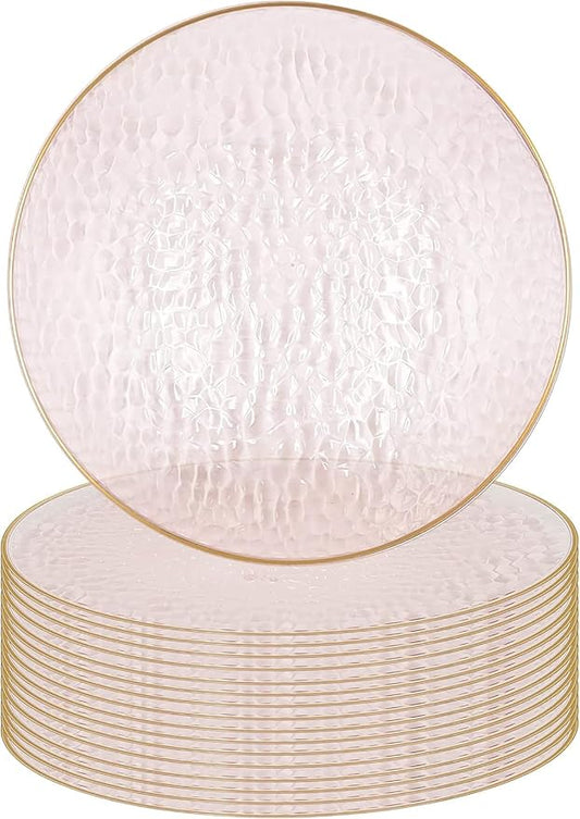PARTY BARGAINS 13-Inch Charger Plates - 16 Pack, Hammered Pink Gold Rim, Heavy-Duty Disposable Chargers for Elegant Dining - Ideal for Weddings and Formal Events