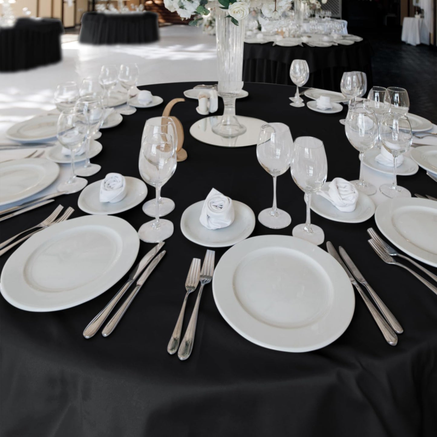 Fitable 6 Pack Black Tablecloths for Round Tables - 108 Inches in Diameter - Stain Resistant and Washable Table Clothes, Polyester Fabric Table Covers for Wedding, Party, Banquet, Formal Events