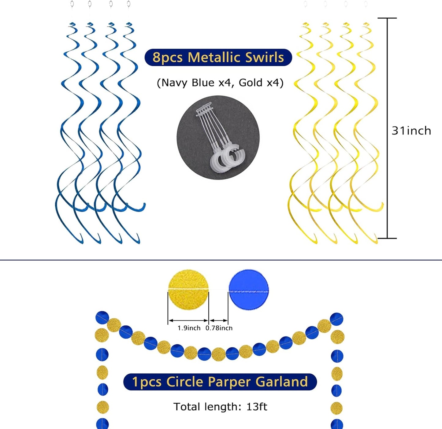 Navy Blue Birthday Decorations with Happy Birthday Banner, Paper Honeycomb Balls, Circle Garland and Hanging Swirl Decorations