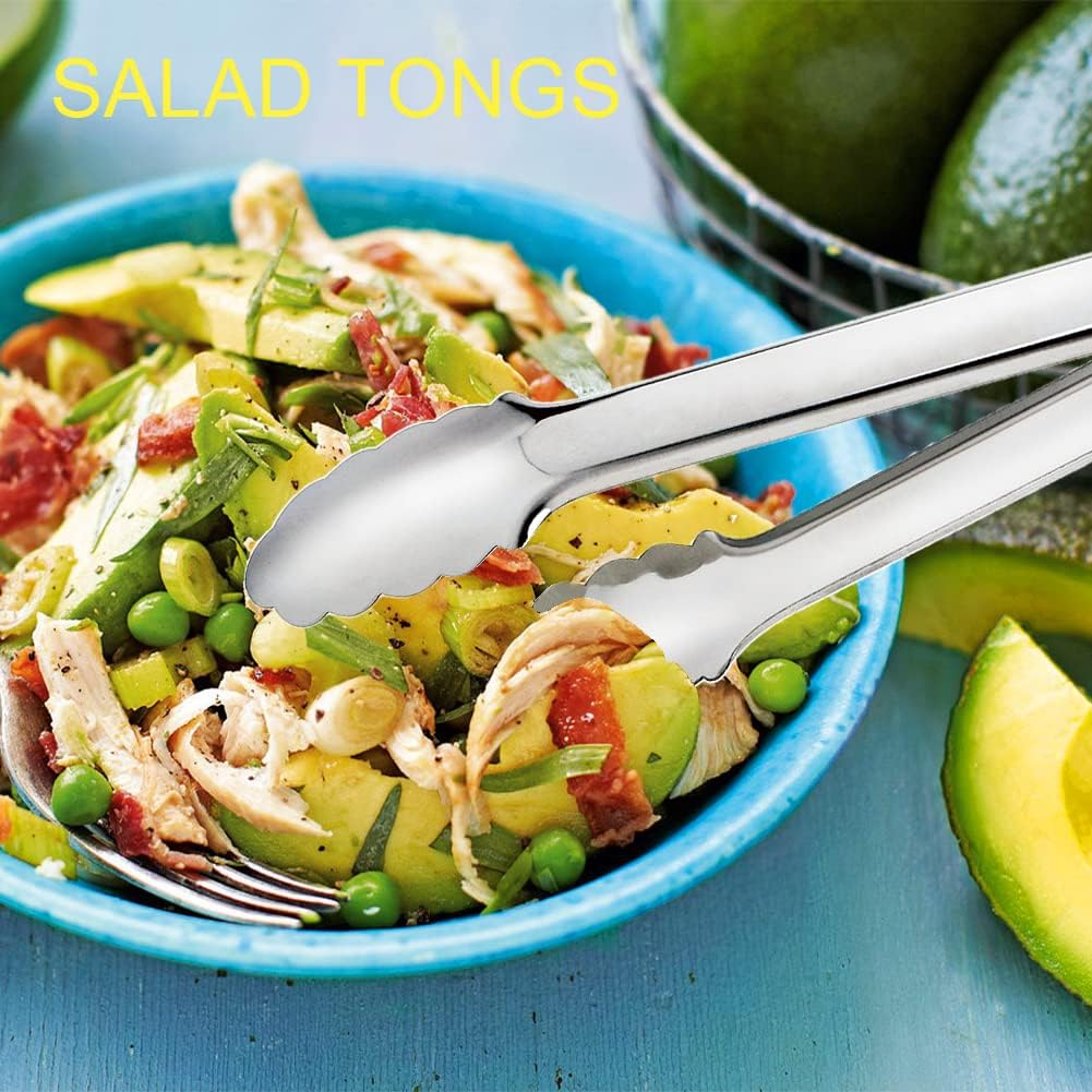 2 Pack Serving Tongs Serving Utensils Salad Tongs Metal Buffet Tongs Non-slip & Easy Grip Stainless Steel Plated Buffet Serving Tongs, Salad, Ice, Oven (9.5 Inch) (Silver)