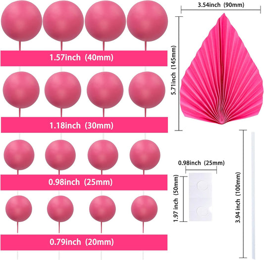 Ephlyn 28Pcs Paper Palm Fan Cake Topper Balls Cake Pick Wedding Bridal Shower DIY Cake Decorations for Baby Shower Wedding Birthday Anniversary Party Supplies Rose Red