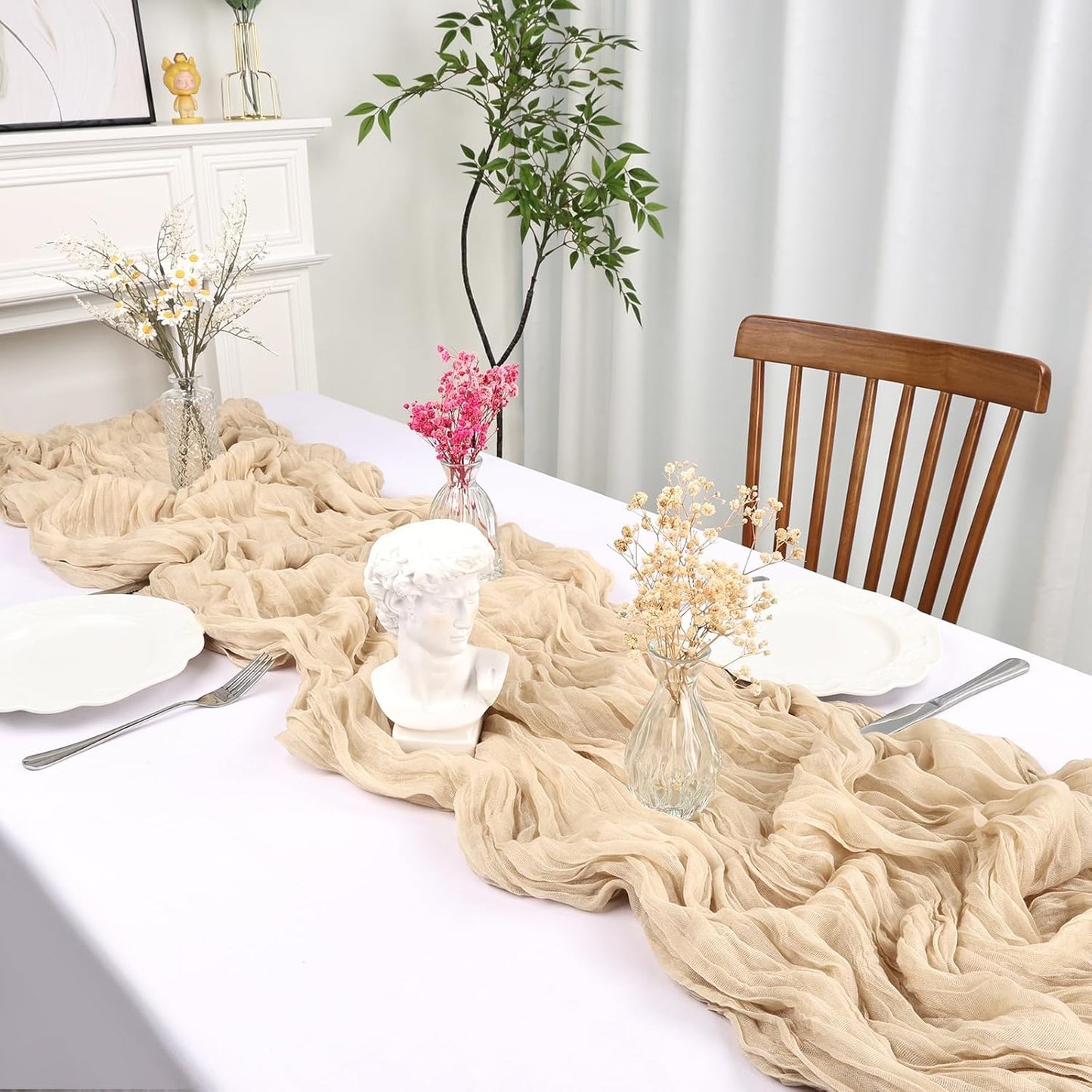 12 Pack 10FT Beige Cheesecloth Table Runner 35x120 Inch Gauze Rustic Boho Fall Table Runner Cheese Cloth for Thanksgiving Wedding Decor Birthday Party Bridal Baby Shower Table Centerpiece Decoration