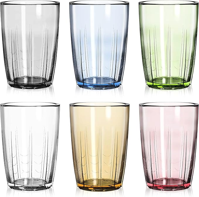 ZEAYEA Set of 6 Acrylic Drinking Cups, 14 oz Unbreakable Water Tumbler, Reusable Plastic Drinking Glasses, Stackable Beverage Tumbler for Juice, Lemonade, Ice Coffee, BPA-free, Dishwasher Safe
