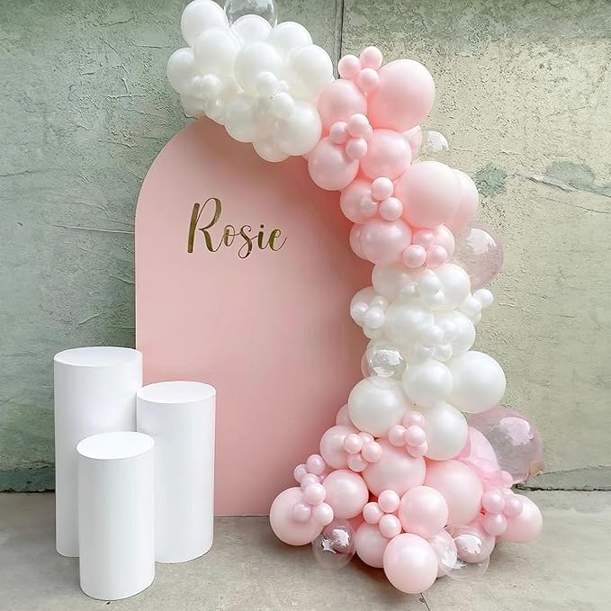 Pink Balloons 60 Pcs Light Baby Pearl Pink and White Latex Party Balloon with 12 Inch Double Stuffed Balloon for Girls Princess Winter Wonderland Wedding Birthday Baby Shower Bridal Party Decor