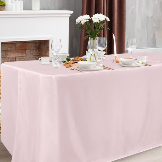 Obstal 2 Pack Table Clothes for 8 Foot Rectangle Tables - Water Resistant Washable Fabric Polyester Rectangle Table Cover Protector for Wedding, Banquet and Trade Shows, 96L x 30W Inches, Dusty Pink