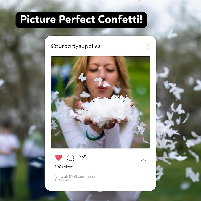 White Biodegradable Butterfly Confetti Poppers Confetti Cannon | 6 Pack | Party Poppers Decoration for Wedding, Graduation, Birthday | Wedding Supplies Party Favors | 12 inch | TUR Party Supplies