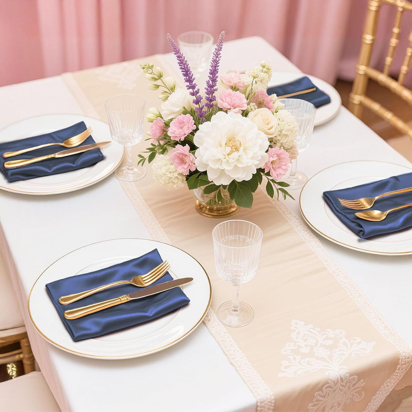 Bailarina 80 Pack Navy Blue Satin Napkins,17x17 Inches Wedding Napkins Square Soft Silky Table Napkins Bulk Decorative Elegant Cloth Napkin for Party Decoration, Banquet,Wedding,Graduation