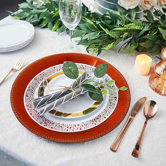 Efavormart 6 pcs 13" Orange Beaded Round Charger Plates for Tabletop Decor Holiday Wedding Catering Event Decoration