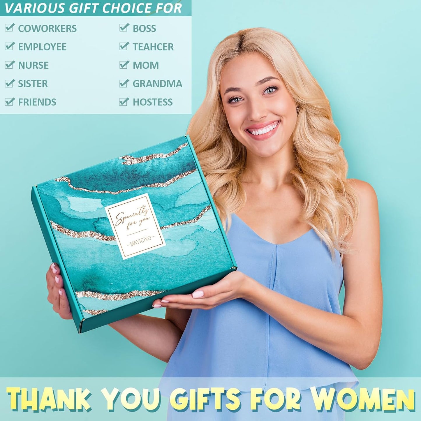 Thank You Gifts for Women, Employee Appreciation Gifts for Coworkers Office Gift, Farewell Christmas Thank You Gift Baskets for Employees Teacher Nurse Boss Day Hostess Mom Her with Canvas Tote Bag