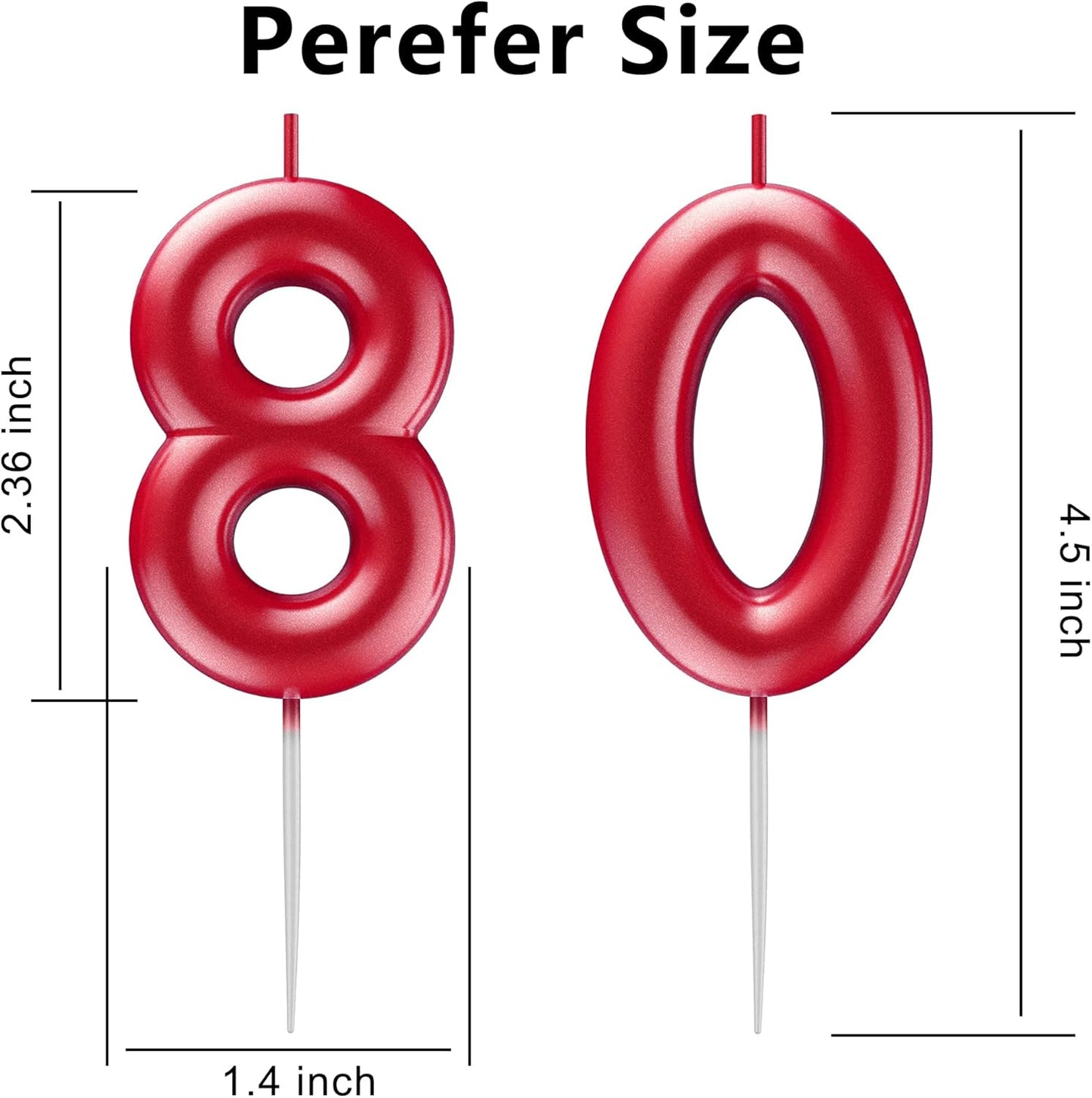 Red Number 80 Candle Happy Birthday 3D Number Candles for Birthday Cake Party Decoration Wedding Anniversary Celebration Supplies