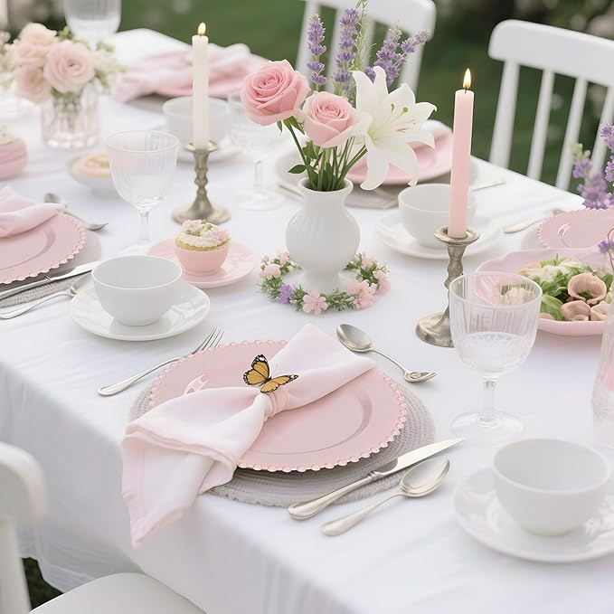 U-QE 60PCS Pink Plastic Plates - Heavy Duty Beaded Pink Disposable Plates for Party, Baby Shower, Wedding, Birthday - Serving 30 Guests Include 30PCS 10inch Dinner Plate & 30PCS 7inch Dessert Plate