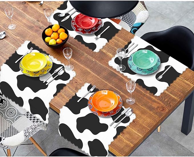 Milk Cow Spots Napkins Cloth Washable Set of 4 Animal Skin Texture Polyester Kitchen Dinner Napkins for Holiday Festive Wedding Decor 18 x 18 inch