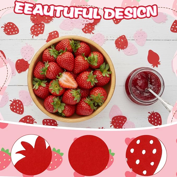 100 Pcs Strawberry Confetti Table Red Pink Paper Strawberry Themed Table Confetti, Berry Sweet Baby Shower Decorations for Wedding Birthday