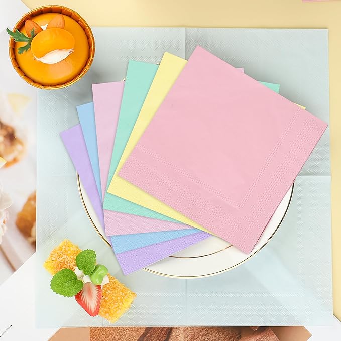 120 PCS Rainbow Party Napkins - Disposable 3 Ply Pastel Color Beverage Dinner Napkins for Baby Shower, Birthday, Wedding & Unicorn Theme Parties