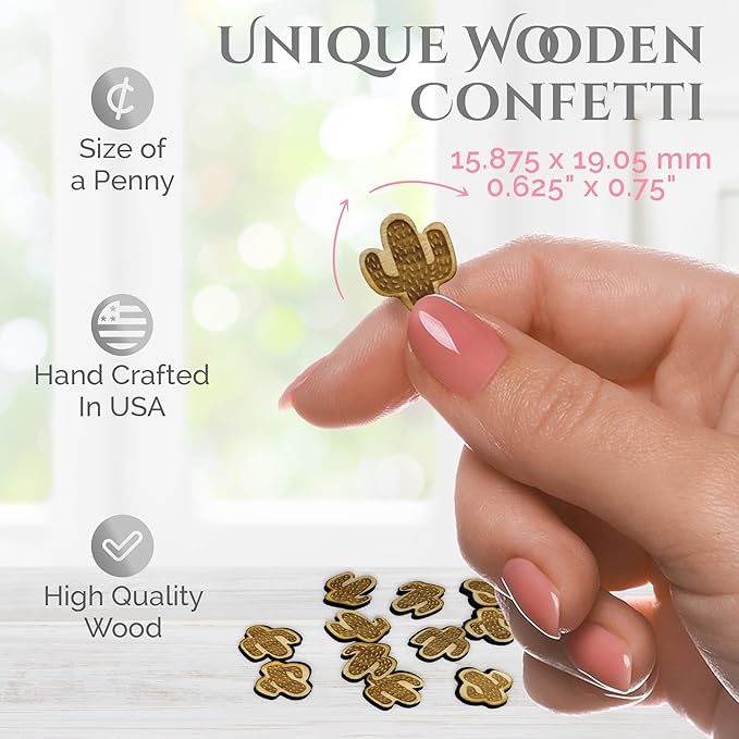 Confetti - Engraved Wood - Rustic Wooden Wedding Decor Party Table Scatter Decorations (Cactus)