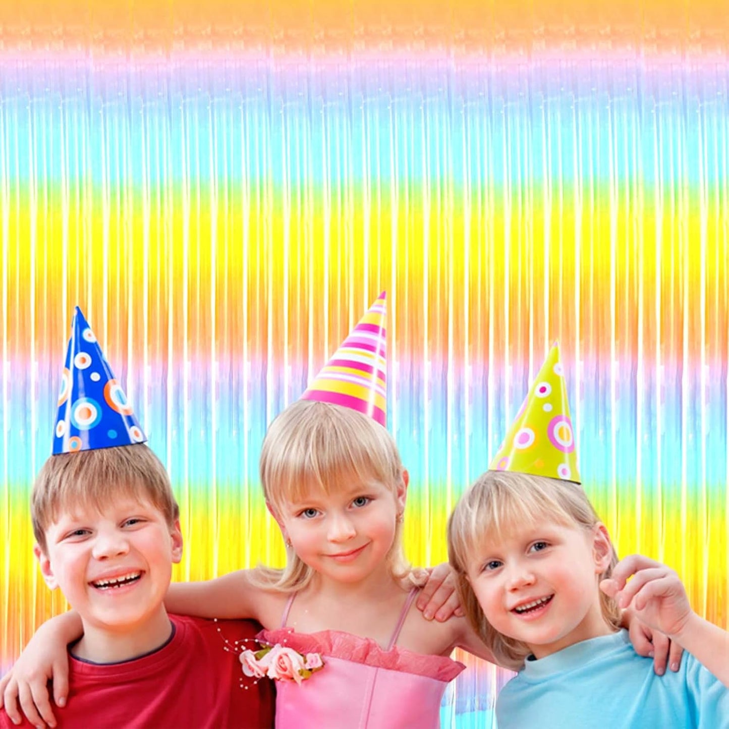 4 Pack Rainbow Foil Fringe Curtain Backdrop, 3.28Ft x 6.56Ft Colorful Metallic Tinsel Foil Streamers Curtains for Photo Booth, Wedding, Thanksgiving, Birthday, Christmas, Easter Party Decoration