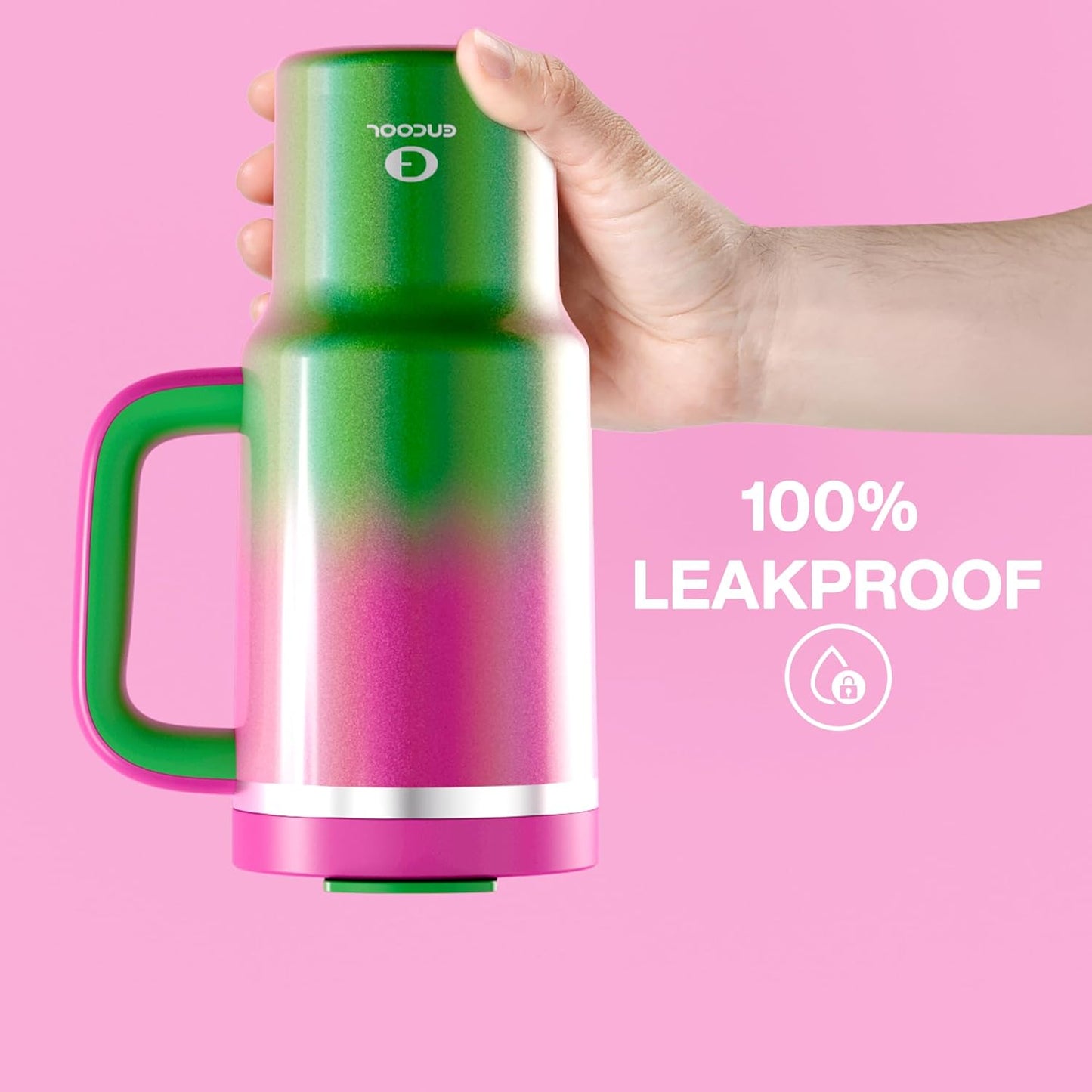 32 oz Tumbler with Handle and Straw: Stainless Steel Insulated Tumbler Keeps Cold for 24 Hours, Leakproof Travel Cup Fits in Cup Holder and BPA-Free, Fuchsia