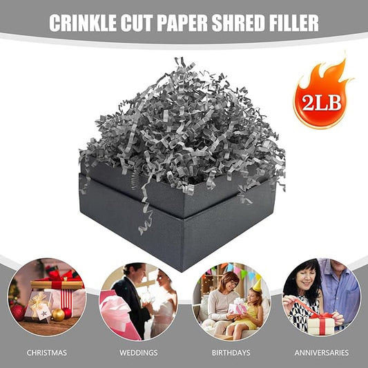 Light Gray Crinkle Cut Paper Shred Filler, 2 LB Basket Filler Shredded Paper, Confetti Stuffing for Basket Filling, Halloween, Thanksgiving, Christmas, Birthdays, Gift Wrapping, Stuffer Party Supplies