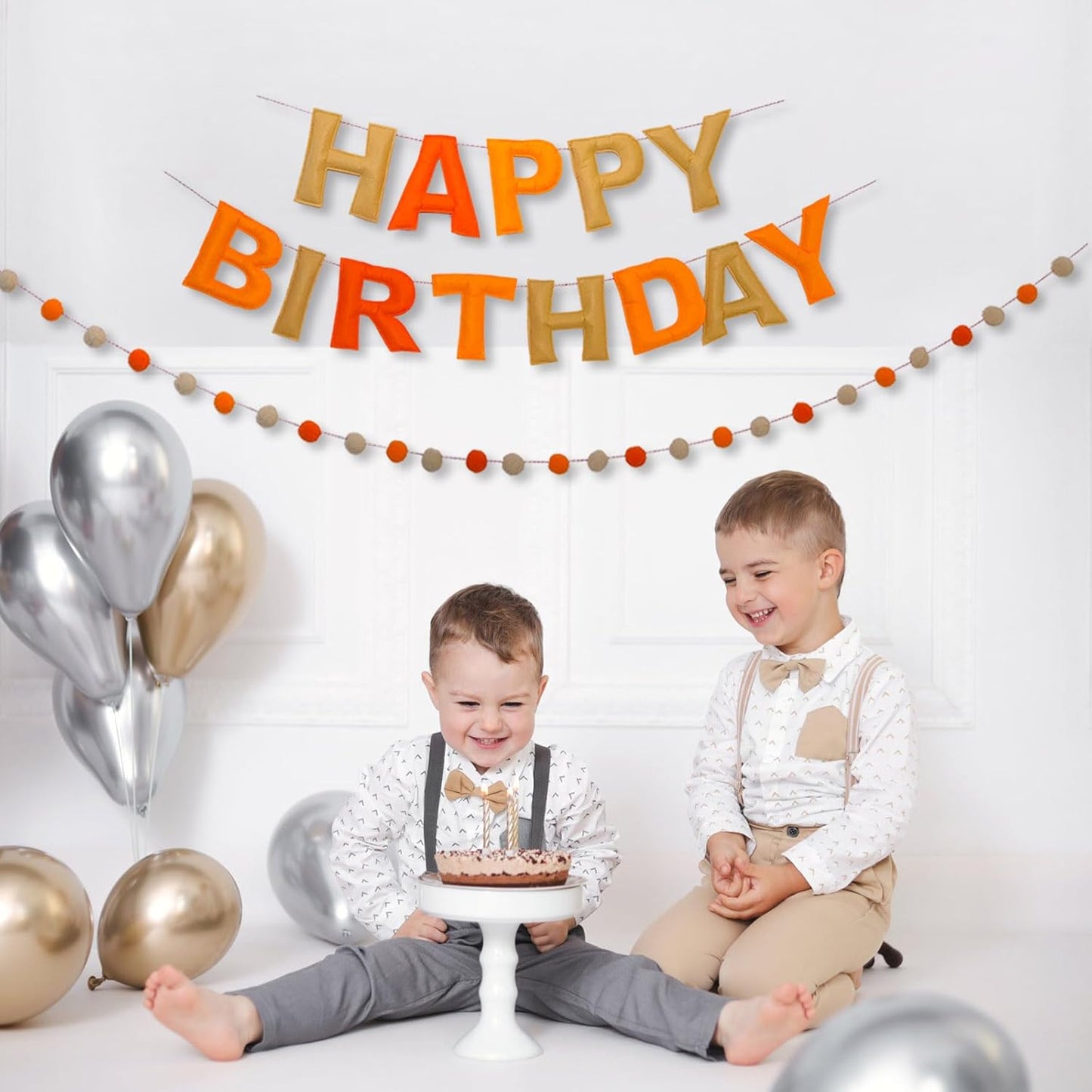 Happy Birthday Banner Felt Ball Garland Pre-Strung Happy Birthday Sign for Party Backdrop Decorations Photo Prop