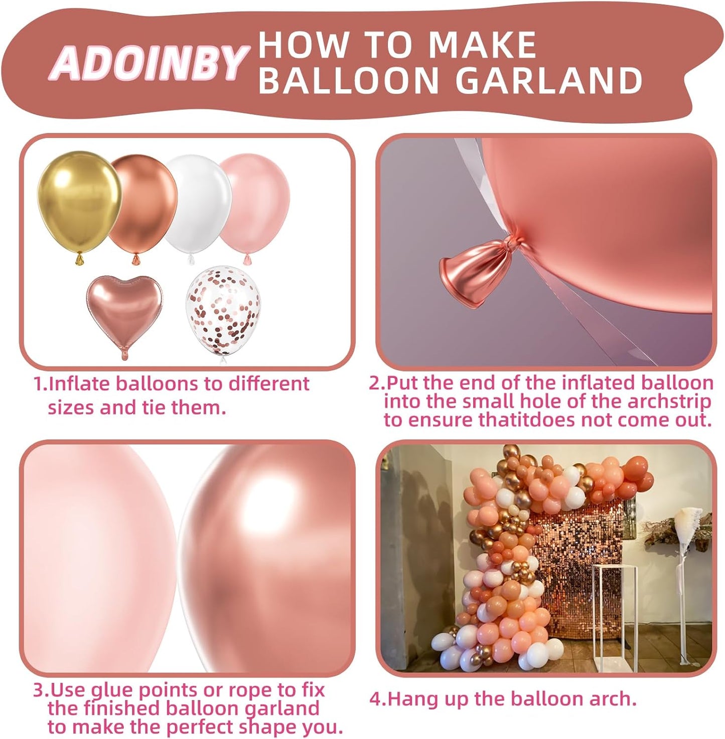 Rose Gold Balloons Arch Kit, 140Pcs Metalic Rose Gold Metallic Gold White Pink with Confetti Balloons for Bridal Shower Baby Shower Bachelorette Birthday Wedding Girl Anniversary Decorations