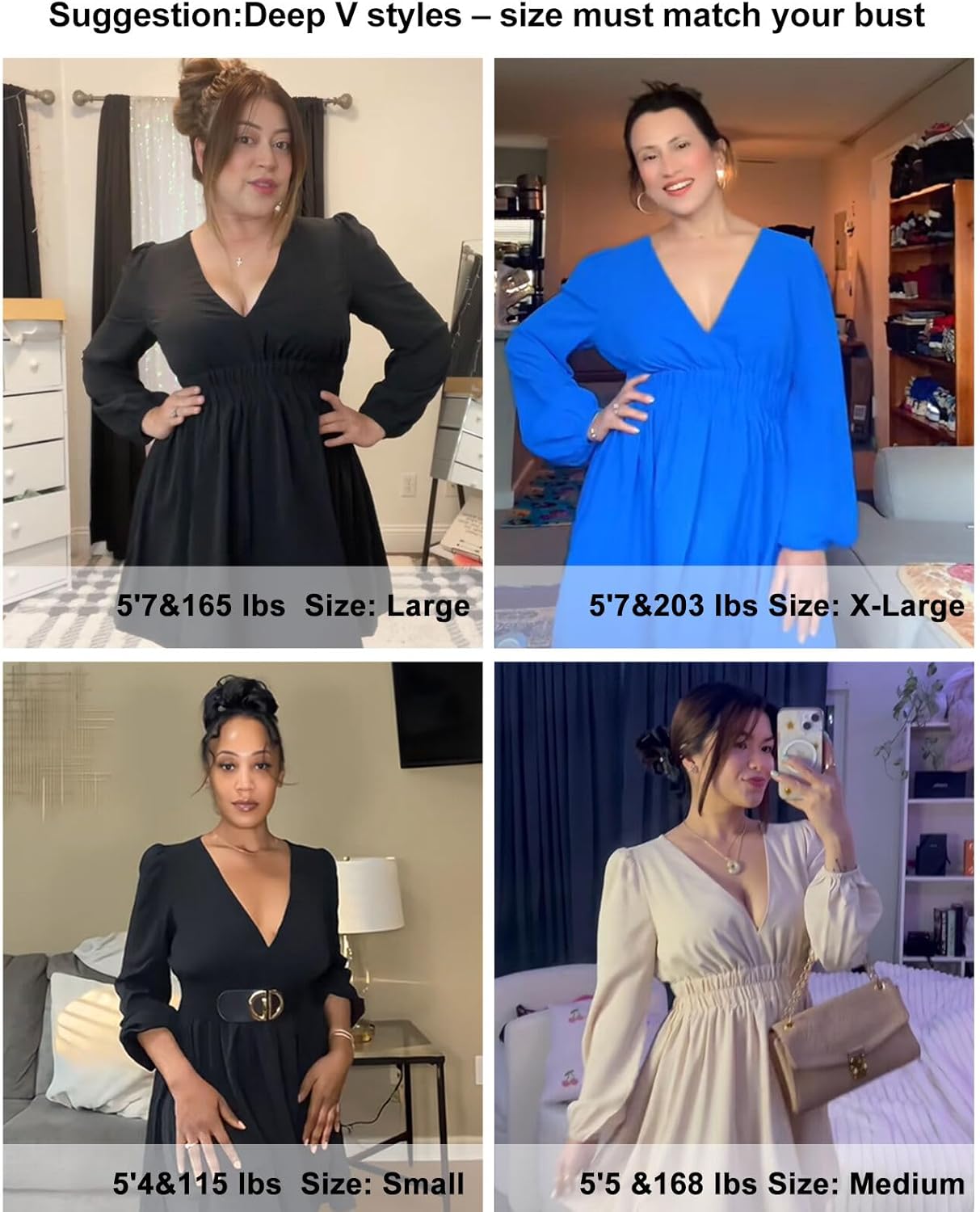 FAIABLE Mini Deep V Sexy Long Sleeve Dress for Women A-line High Waisted Casual Flowy Dress for Cocktail Wedding Guest