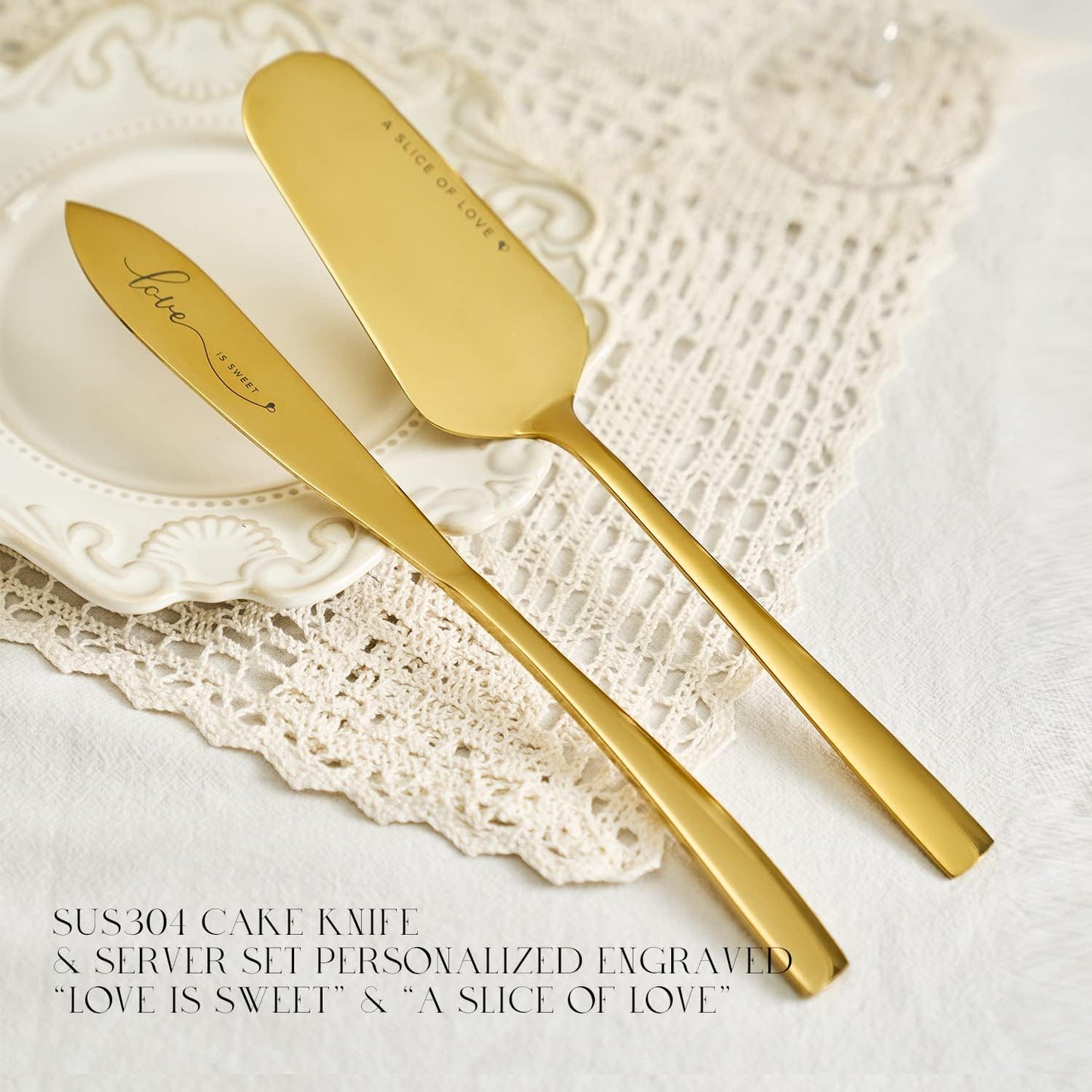 AW BRIDAL Engagement Bridal Shower Wedding Gifts for Couple Newlyweds, Anniversary Mr Mrs Champagne Flutes Toasting Glasses Set of 2, Wedding Gold Cake Cutting Set with Wooden Box for Bride Groom