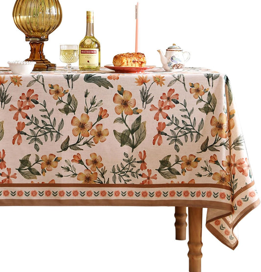 Designer Vintage Linen Rectangle Tablecloth,William Morris Block Print Soft and Durable Table Cloth,Decorative Table Cover for Kitchen,Dining,Thanksgiving,Christmas,63"*87"-Athea