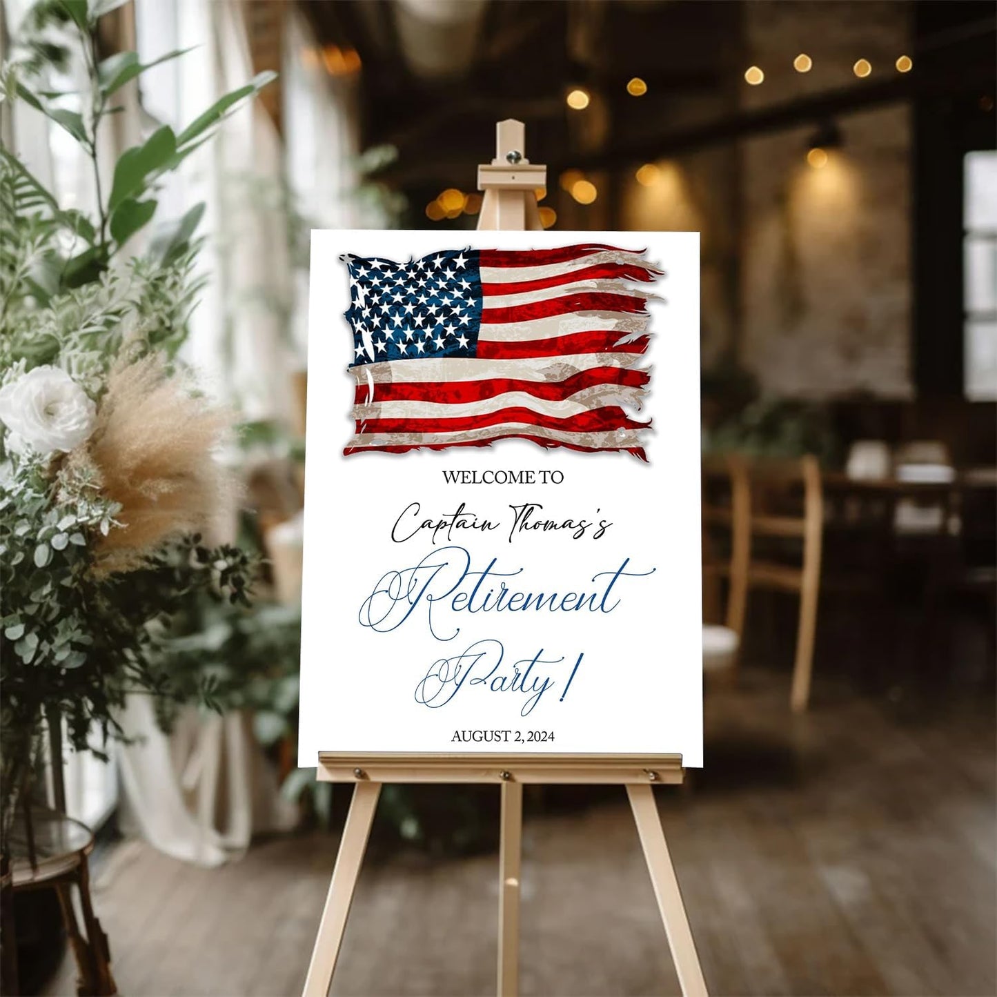 Army Retirement Party Welcome Sign, Patriotic Military Theme, PVC Material, 12x18 Inches, Full Size, Free Standing