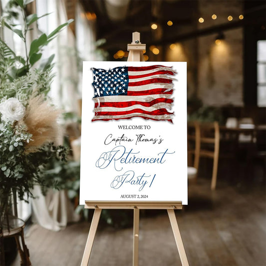 Army Retirement Party Welcome Sign, Patriotic Military Theme, PVC Material, 12x18 Inches, Full Size, Free Standing