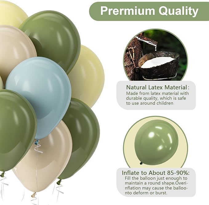 Bezente Sage Green Dusty Blue Yellow Balloons Kit - 60pcs 12 inch Dusty Blue Olive Green Latex Balloons Pastel Yellow Helium Balloons for Birthday Wedding Baby Shower Theme Party Decorations