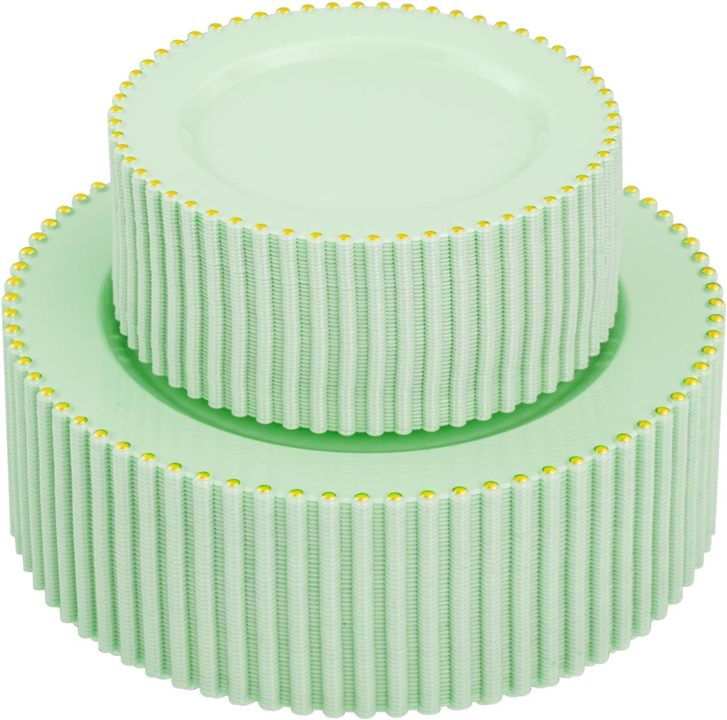 supernal 100pcs Green Plastic Plates for Party Heavy Duty Disposable Plates With Gold Beads Sage Green Plastic Plate for Wedding Birthday Bridal Shower Halloween Christmas and Thanksgiving