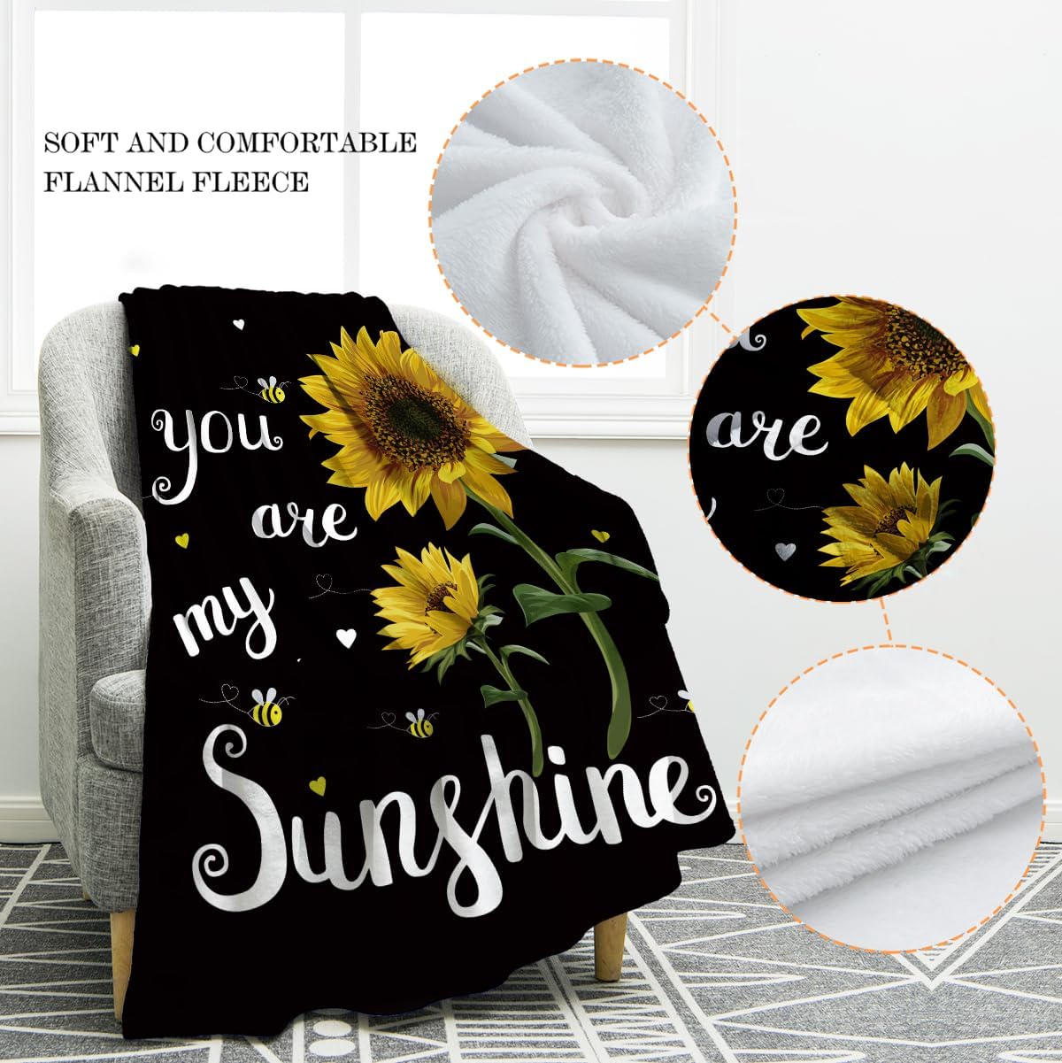 Jekeno Sunflower Gifts Blanket for Women Girls, Sunflowers Throw Gifts for Sunflower Lovers Adult Kids, You are My Sunshine Gift Blanket for Home Bed Couch