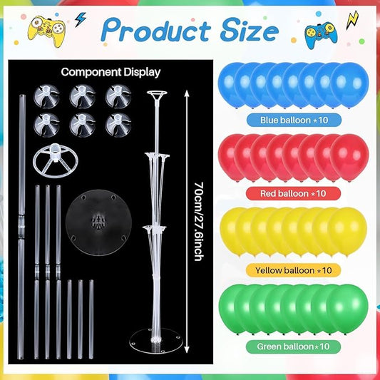 6 PCS Video Game Birthday Party Decorations Gaming Room Boys Balloons Stand Kit Balloon Centerpiece for Tables for Boy Gamer Game Themed Birthday Baby Shower Party Decoration