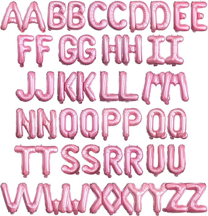 [52 PCS] 16" Foil Pink Letter Balloons 2 Sets of A-Z, Mylar Aluminum Hanging Alphabet for Girls Graduation New Year eve Birthday Party Valentine's day Decorations