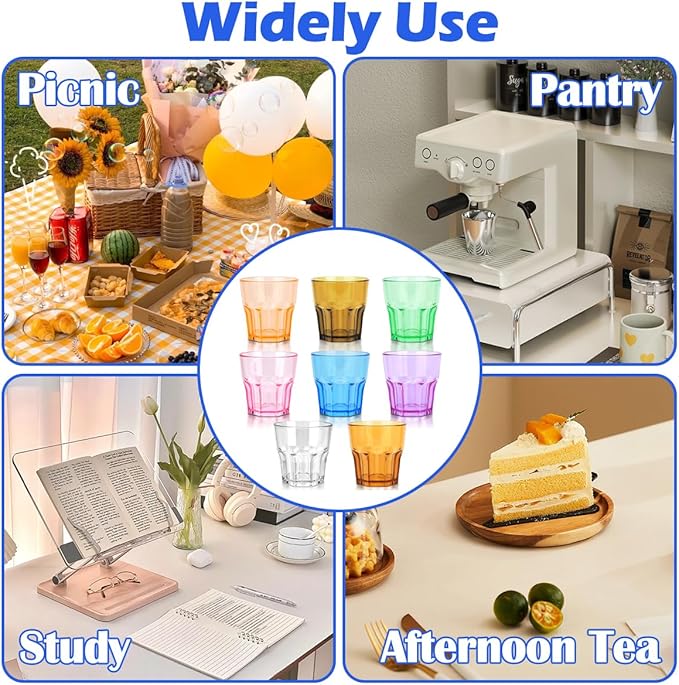 Plastic Drinking Glasses Set of 8, Unbreakable Coloured Water Tumbler, Acrylic Plastic Cups, Reusable Kids Drinking Cups for Children Kitchen Picnic Party Juice Whiskey Wine (8pc-8color-160ml/5.4oz)