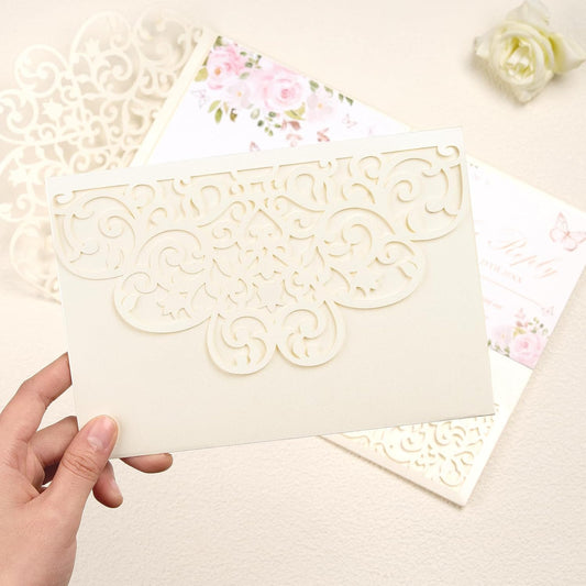 50Pcs Ivory Wedding Invitation Kits with Envelopes and RSVP Cards Laser Cut 5×7 Tri-Fold Personalized Birthday Invitations for Wedding Quinceanera Party Bridal Shower Engagement