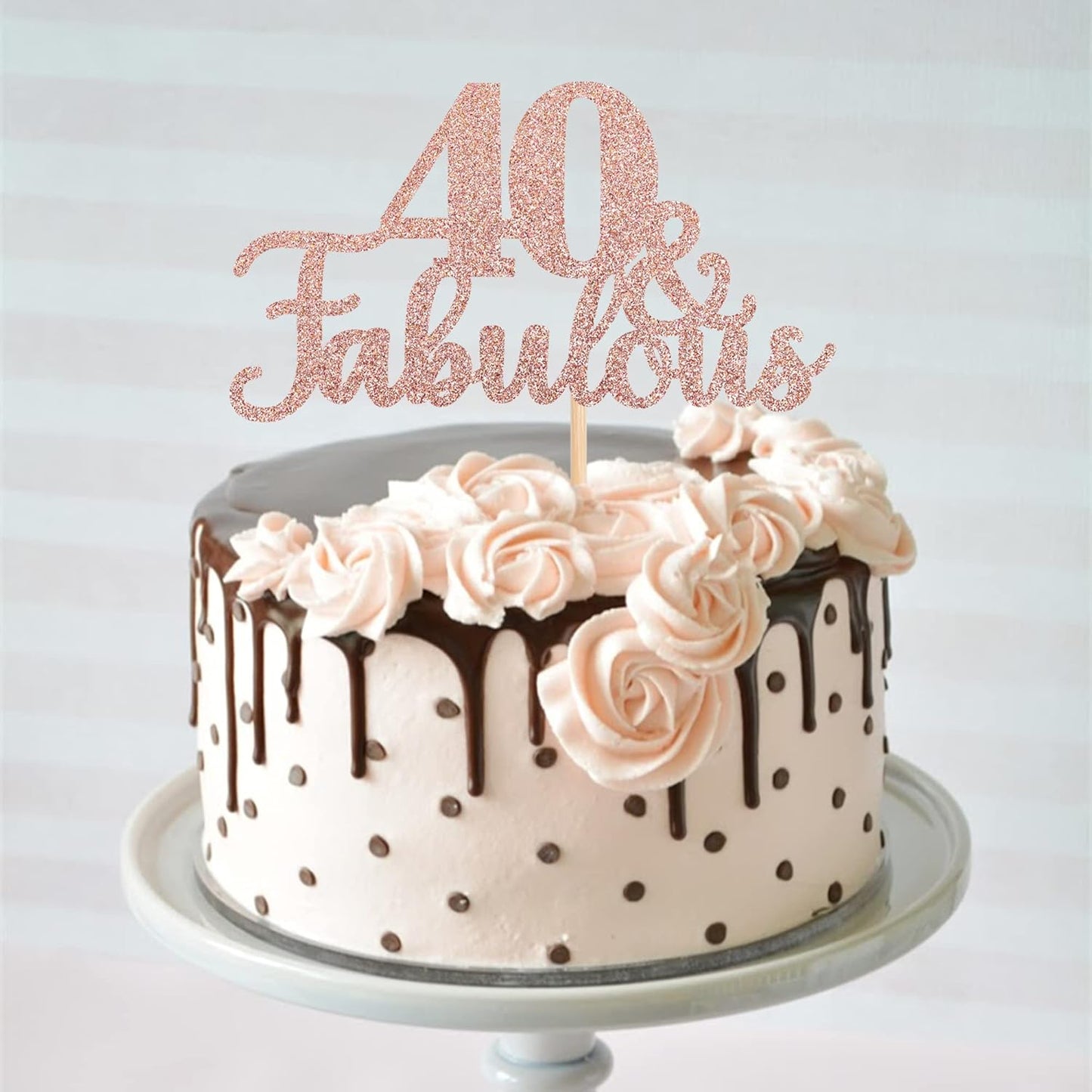 1 PCS 40 & Fabulous Cake Topper Glitter Forty and Fabulous Cake Toppers Happy 40th Birthday Cake Pick for 40th Wedding Anniversary Birthday Party Cake Decorations Supplies Rose Gold