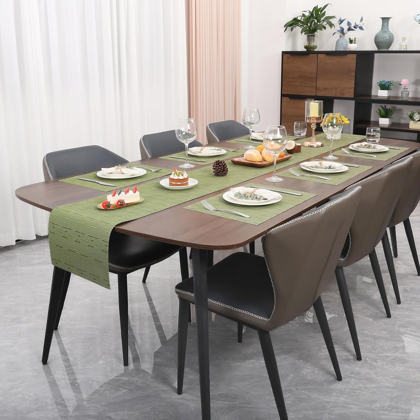 Myir JUN Table Runner, Vinyl Table Runner Indoor 55 Inch Long Arbitrarily Cropped Runner for Table Heatproof for Home Party (Green, 12 x 55 inch)