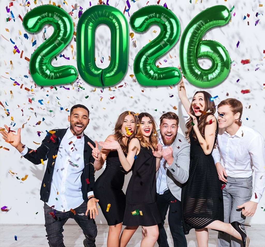 2026 Balloon - Dark Green Birthday Number Balloons, 40 Inch Large Foil Balloons for Men Women Boys Girls Dark Green Themed Birthday Decorations，Number 2026 Balloon