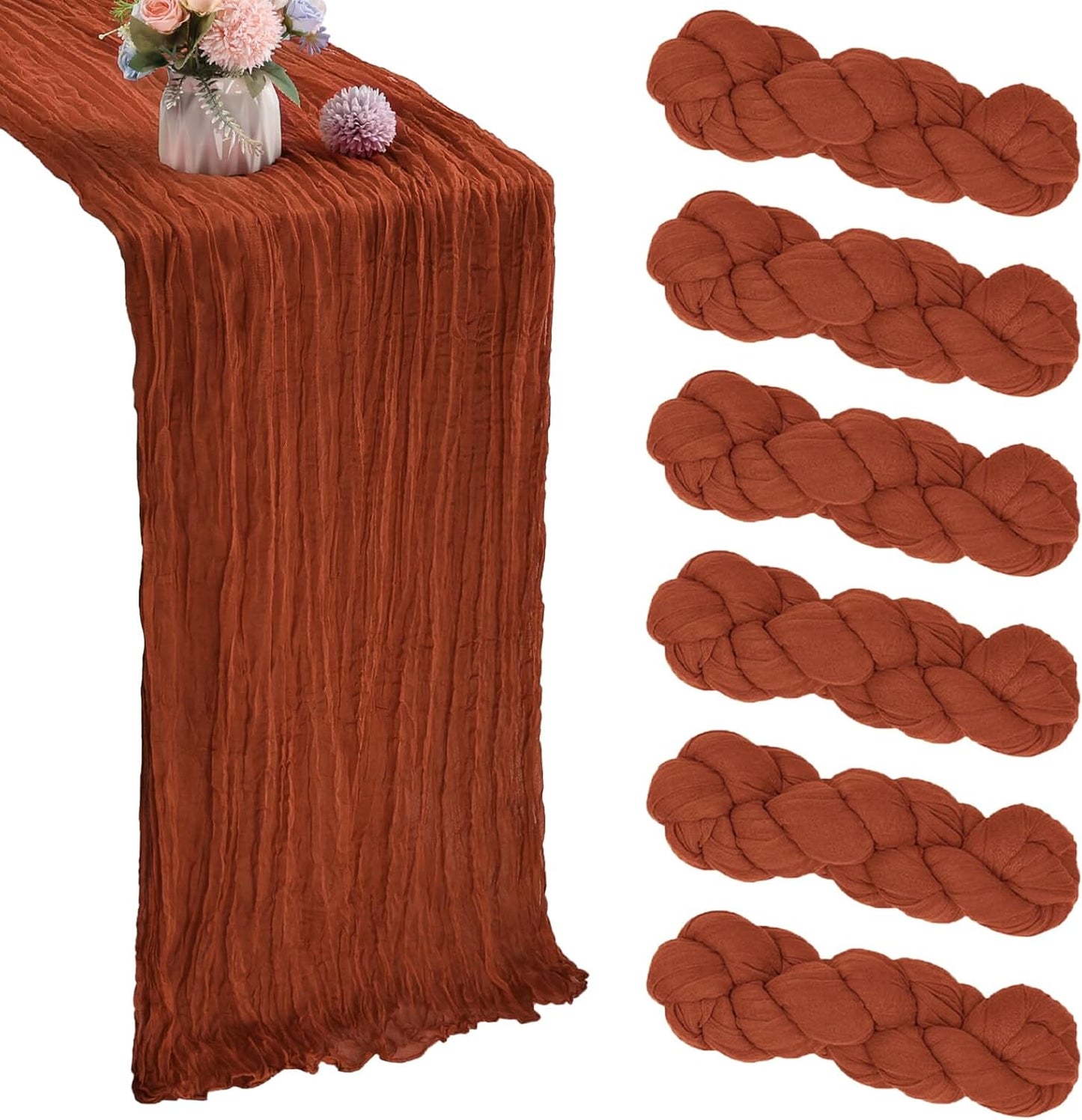 6 Pack 10FT Terracotta Cheesecloth Table Runner 35x120 Inch Gauze Rustic Boho Burnt Orange Fall Table Runner Cheese Cloth for Wedding Decor Birthday Party Bridal Baby Shower Centerpiece Decoration