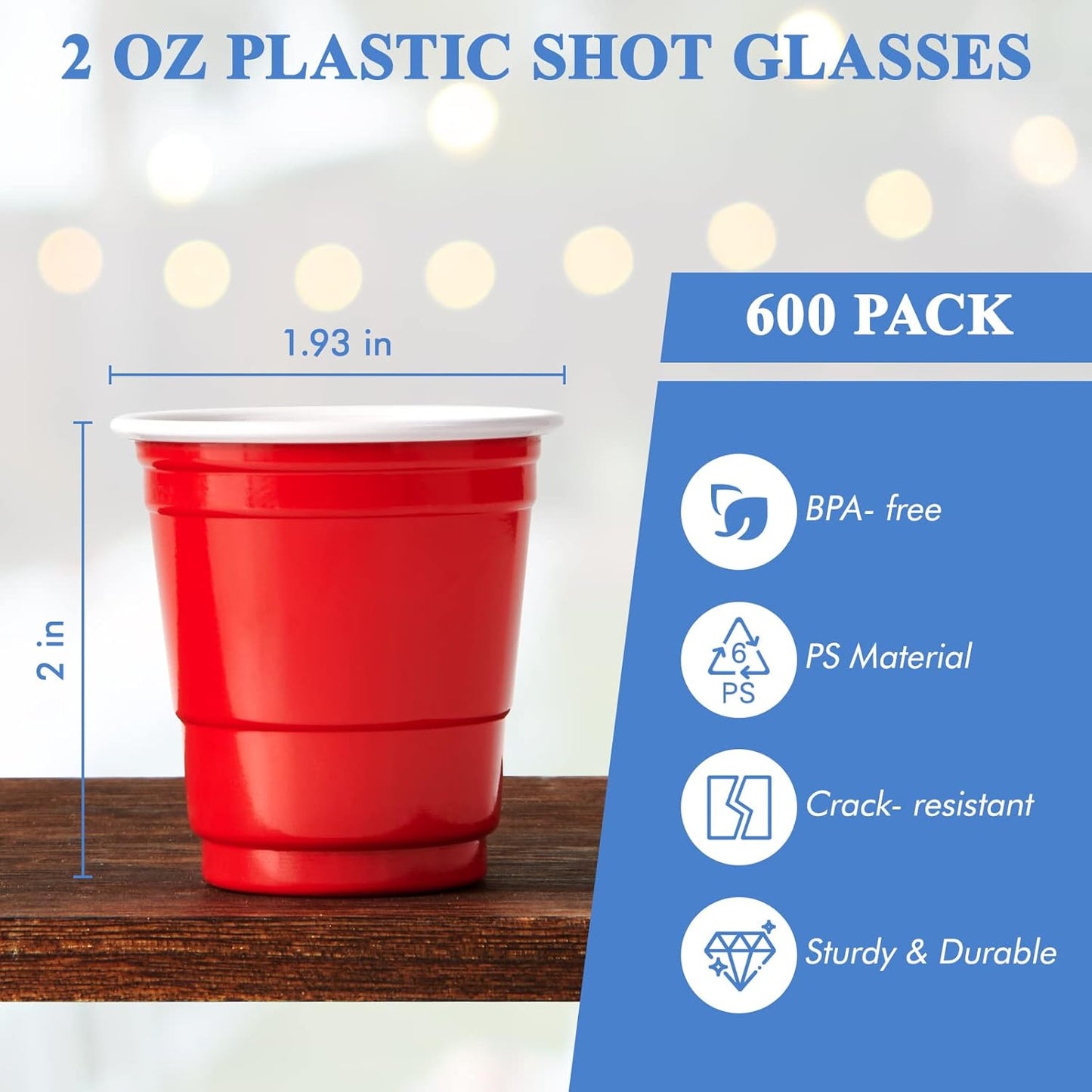 Lilymicky 600 PACK 2 oz Plastic Shot Glasses, Mini Red Disposable Shot Cups for Parties, Carnivals, and Any Events