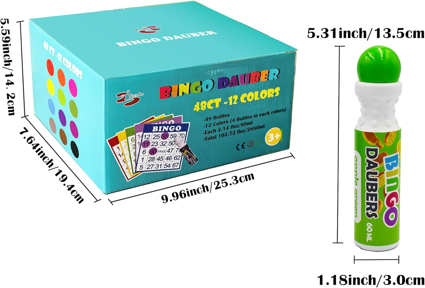 Yuanhe Bingo Daubers Dot Markers - Panit Dotters Dabbers Bulk Mixed Colors Set of 48 Pack-12Colors